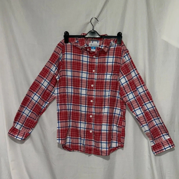 red white blue plaid long sleeve Columbia button up shirt size small - Picture 1 of 3